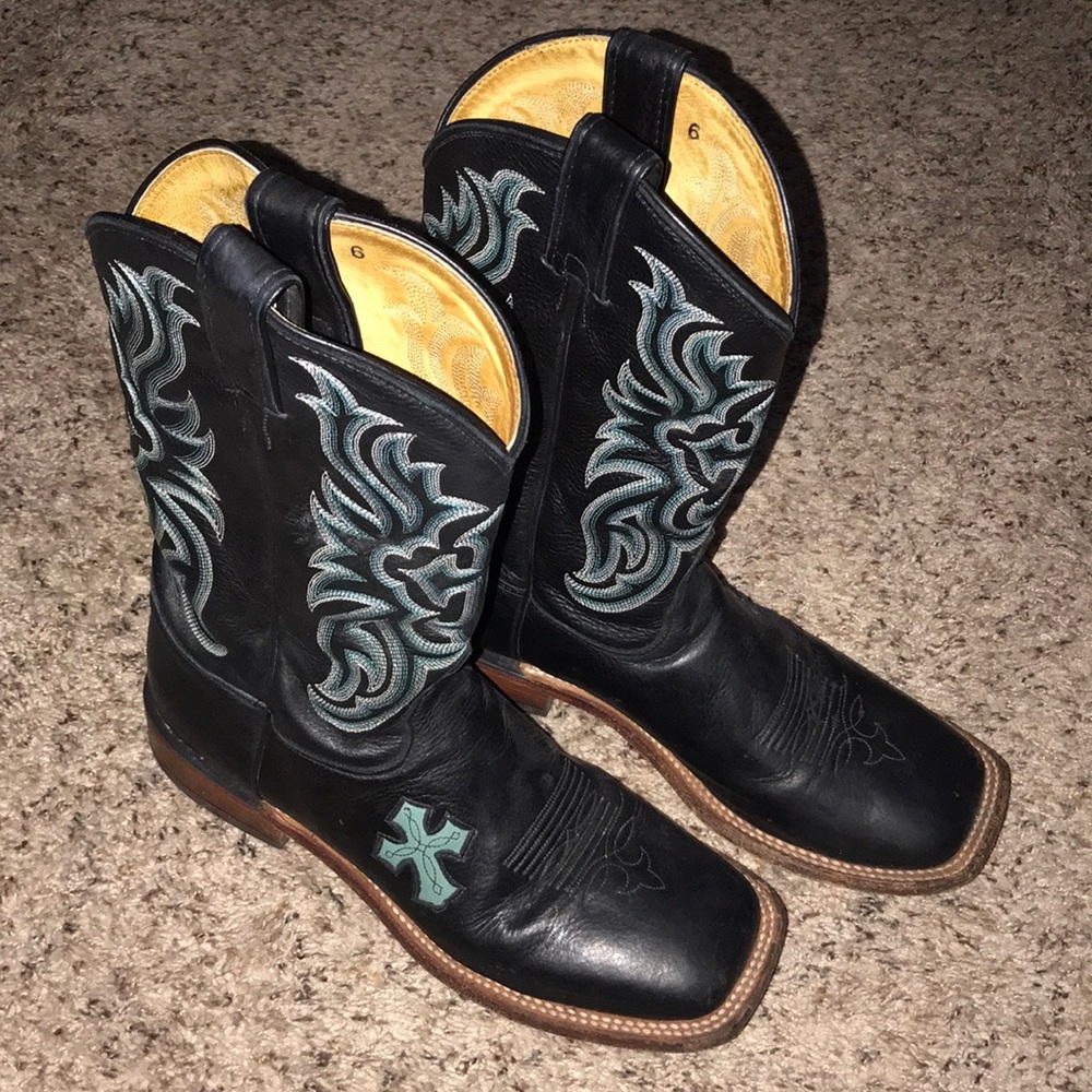 Tony Lama Sz 10 Wms Square Toe Boots w/cross